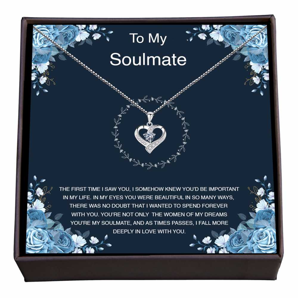 Women's Silver Plated Zirconia Heart Pendant With Personalized Message Card To My Soulmate